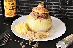 Bamberger Zwiebel mit Hackfleisch gefüllt